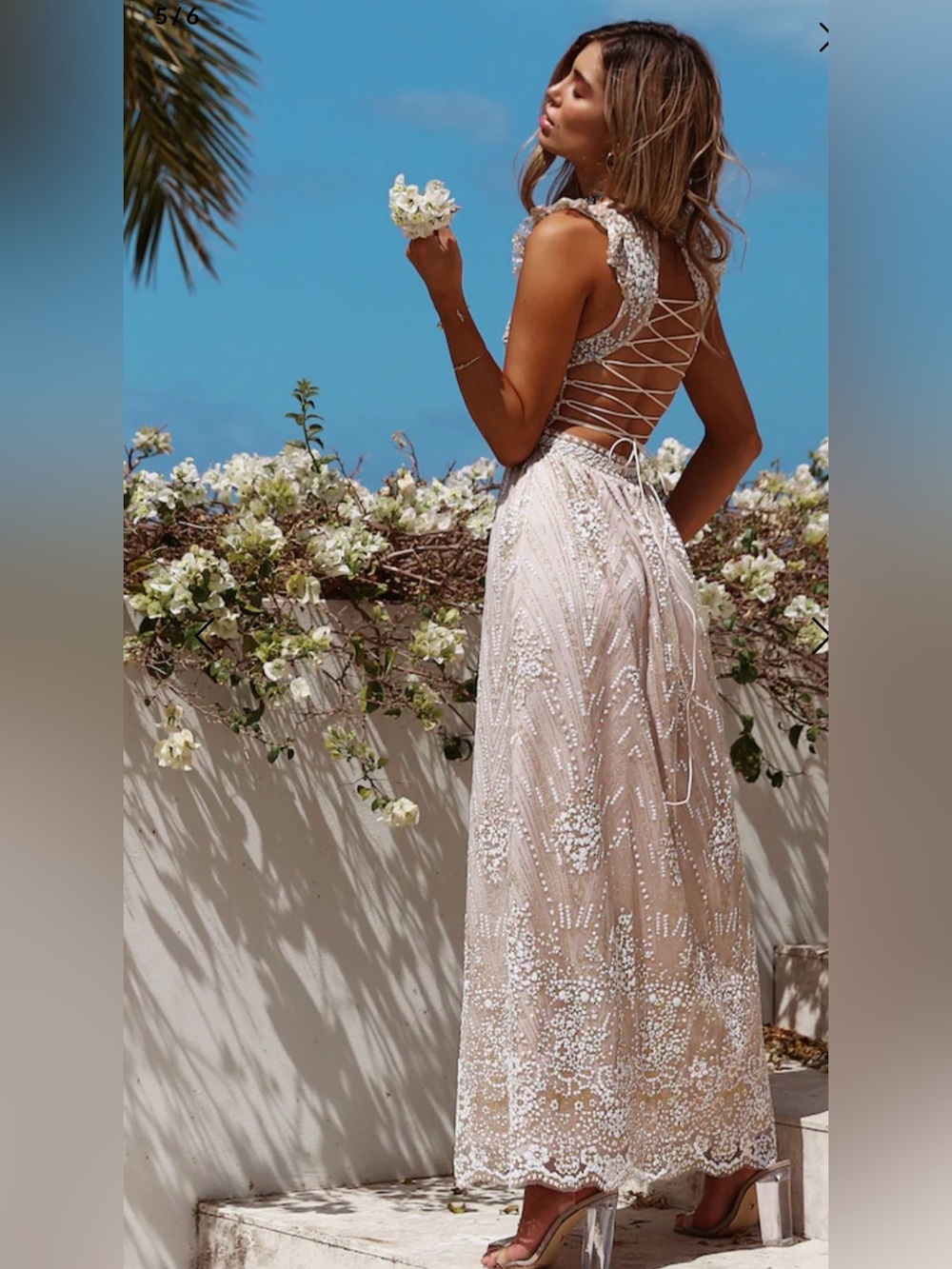 Hello Molly Golden Champagne Lace Up Maxi Gown